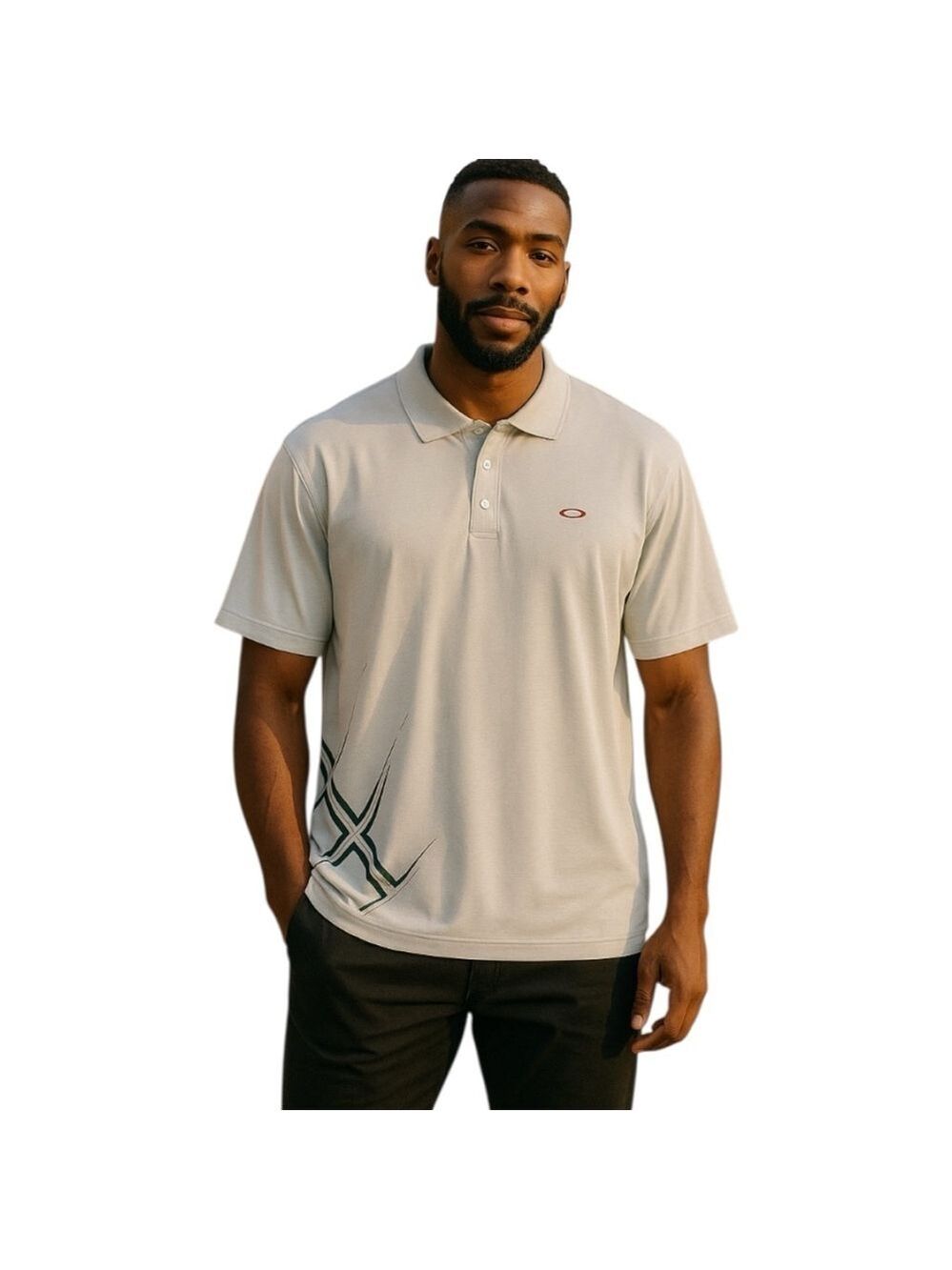 Oakley Polo Shirt Tan Sz XXL Short Sleeve Graphic Embroidered Logo Relaxed Fit